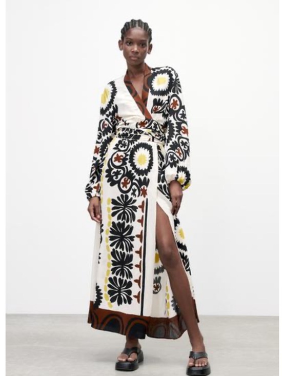Zara Dresses & Skirts - Zara Black Brown White Floral-Print Wrap Dress